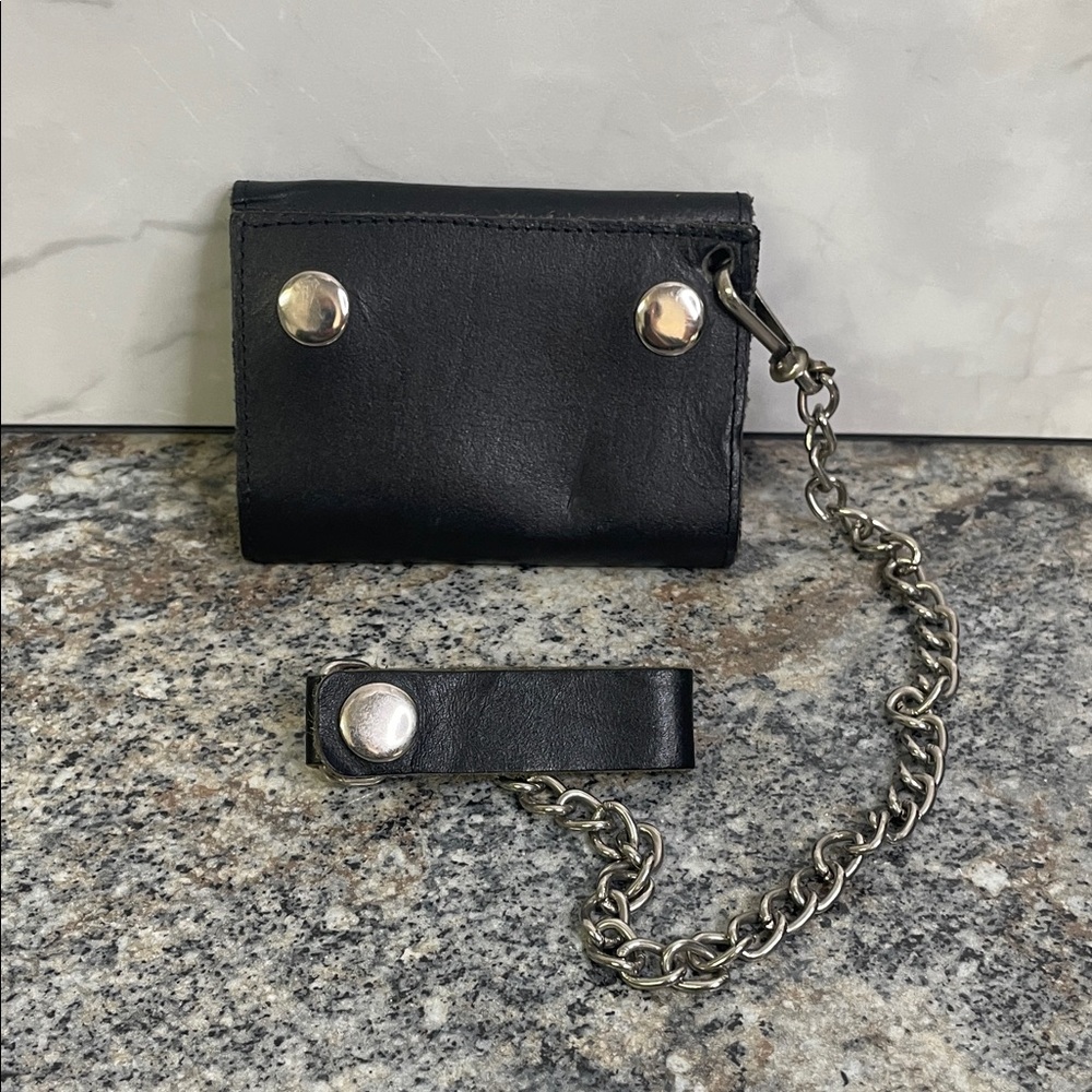Black Leather Wallet with Chain